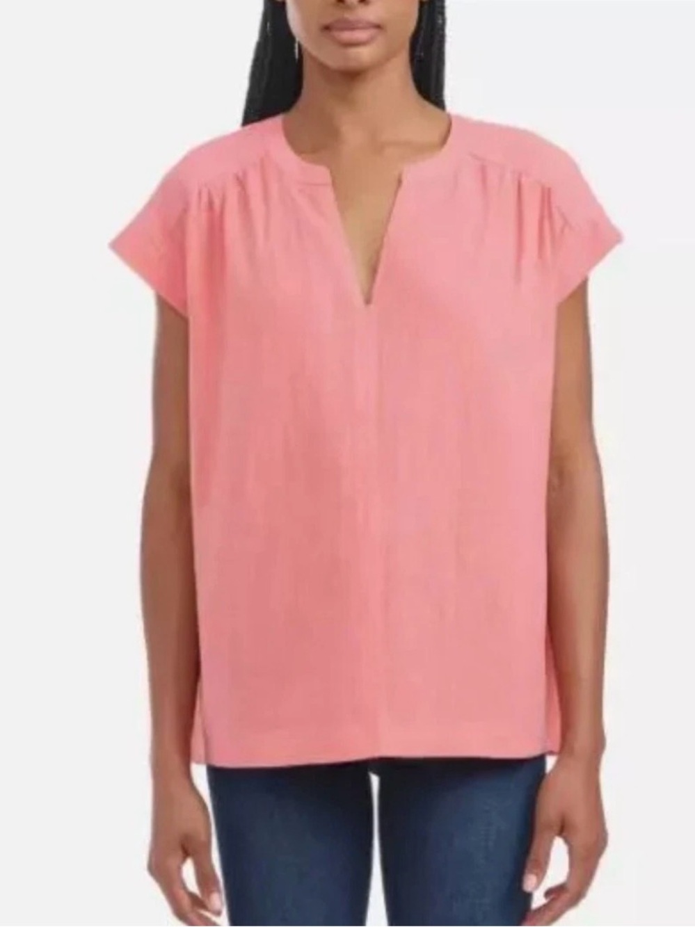 Splendid Coral Split-Neck Cap Sleeve Blouse